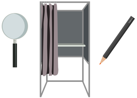Stemmeboks, loop og blyant